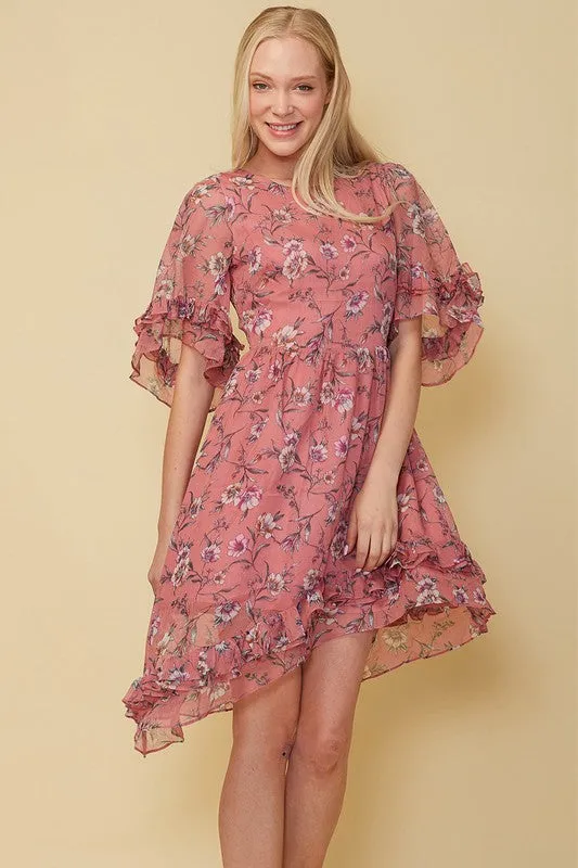 Nurode Wax Flower Asymmetrical Hi Lo Dress