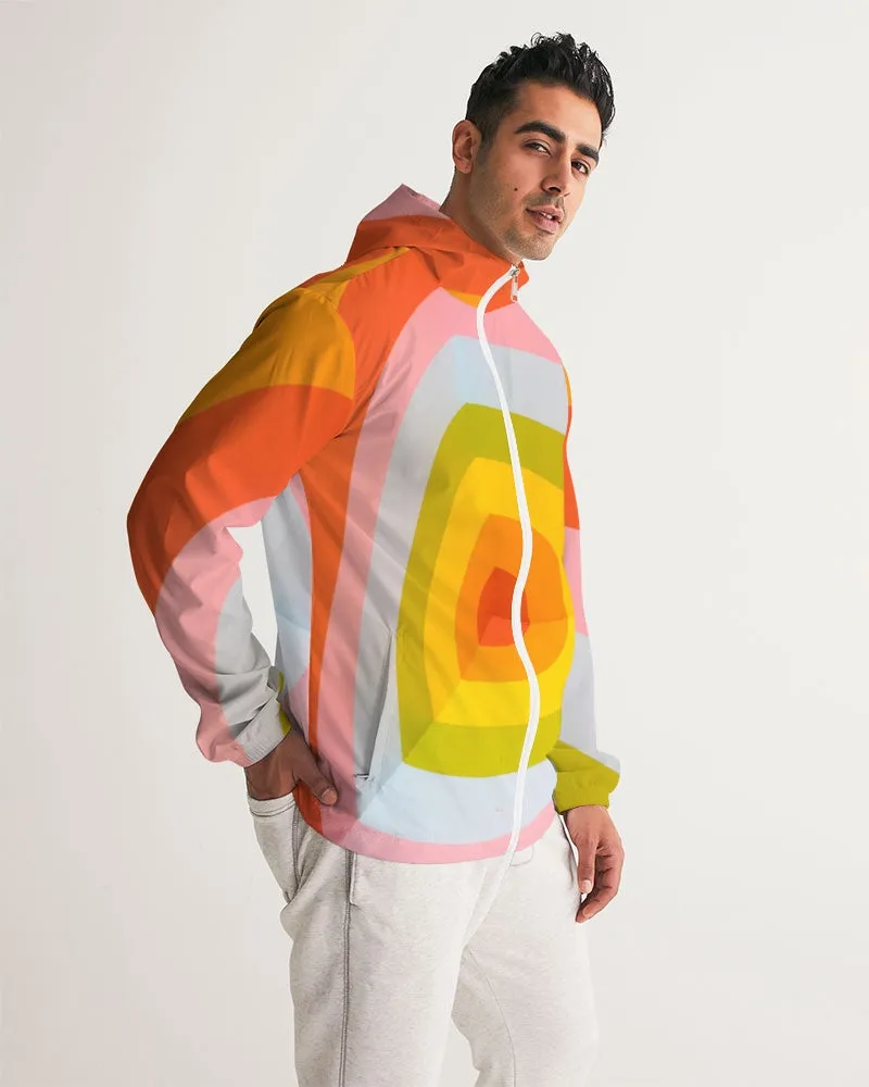 Orange Vortex Men's Windbreaker Hooded Jacket