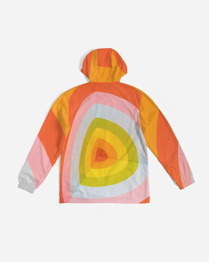 Orange Vortex Men's Windbreaker Hooded Jacket