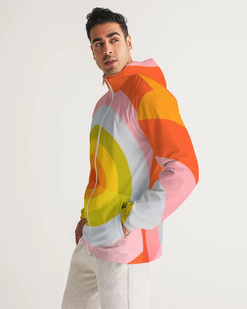 Orange Vortex Men's Windbreaker Hooded Jacket