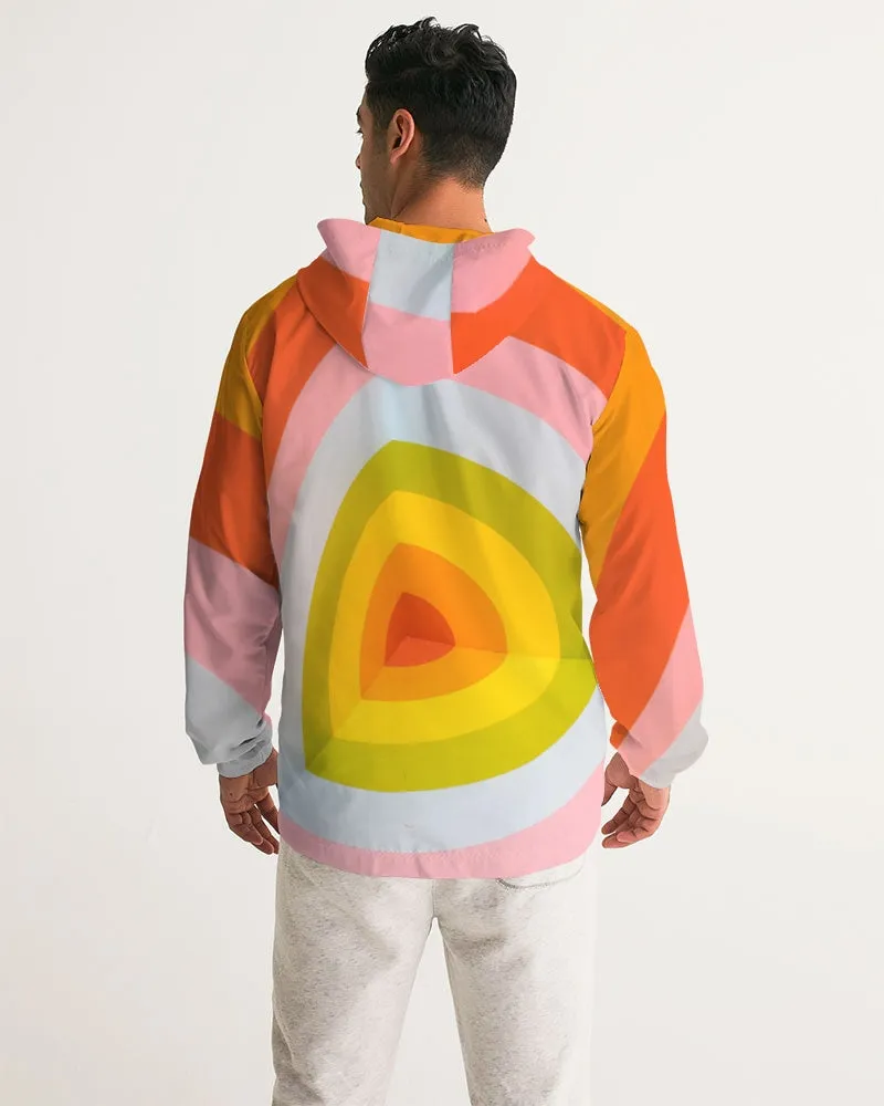 Orange Vortex Men's Windbreaker Hooded Jacket
