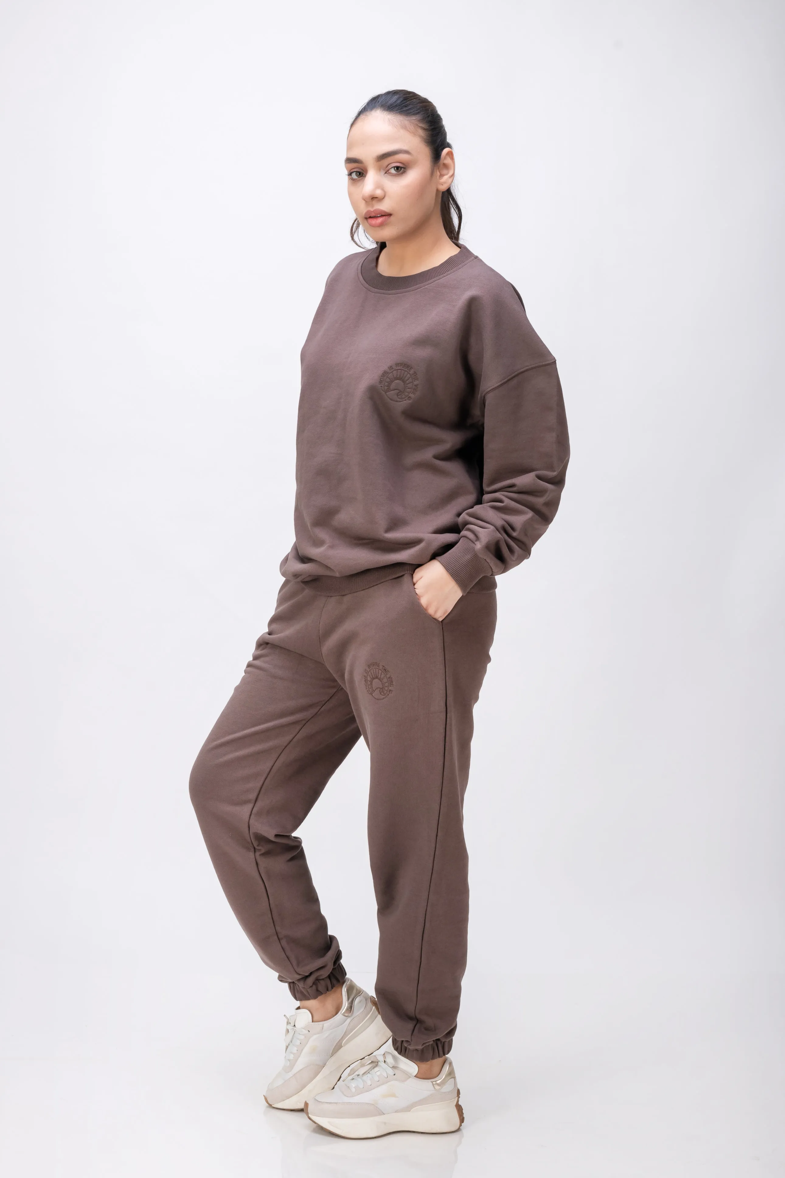 Organic Cotton Chunky Relaxed-Fit Oversized Wellness Sweatshirt – Chocolate Brown