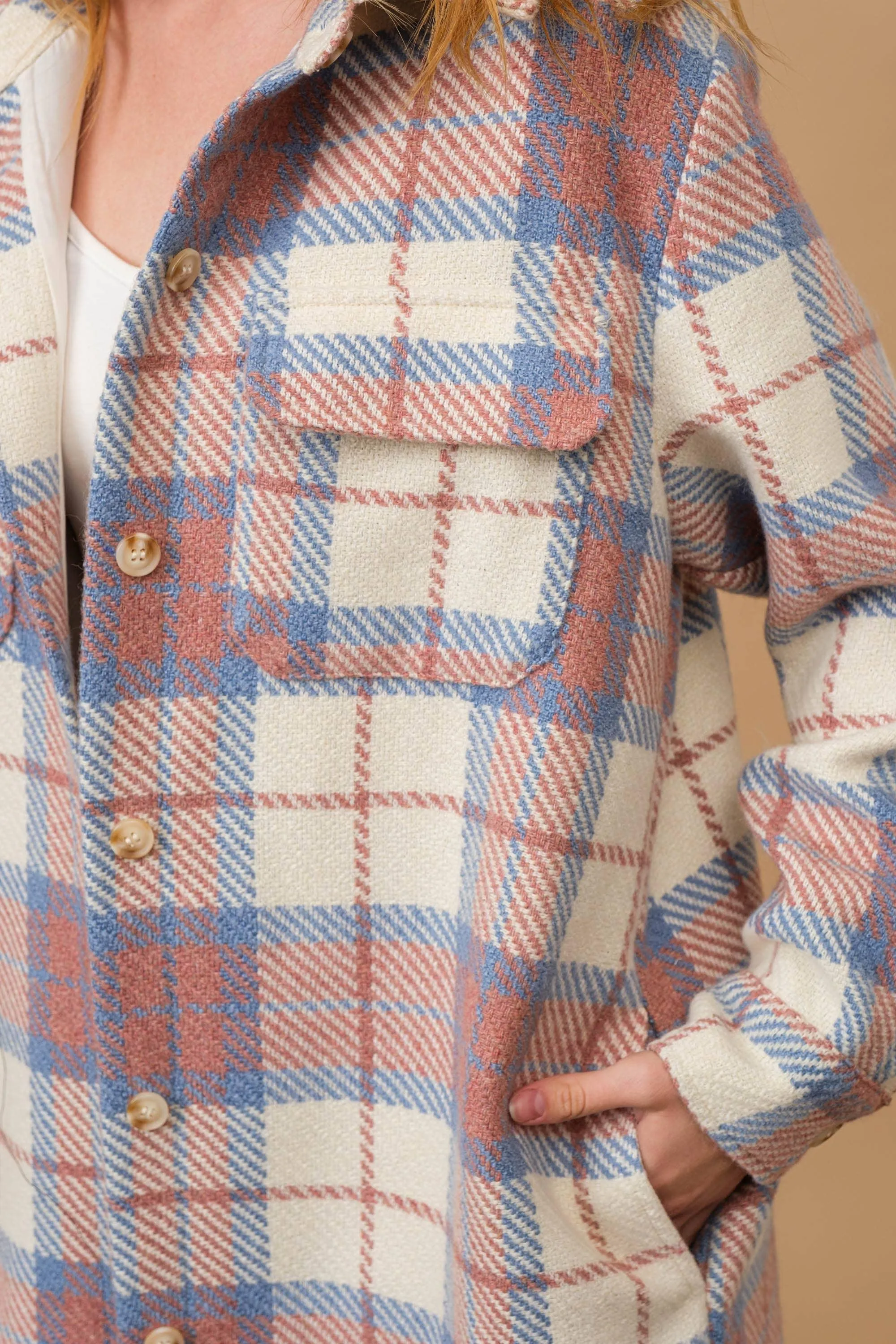 Pastel Plaid Button Up Long Jacket