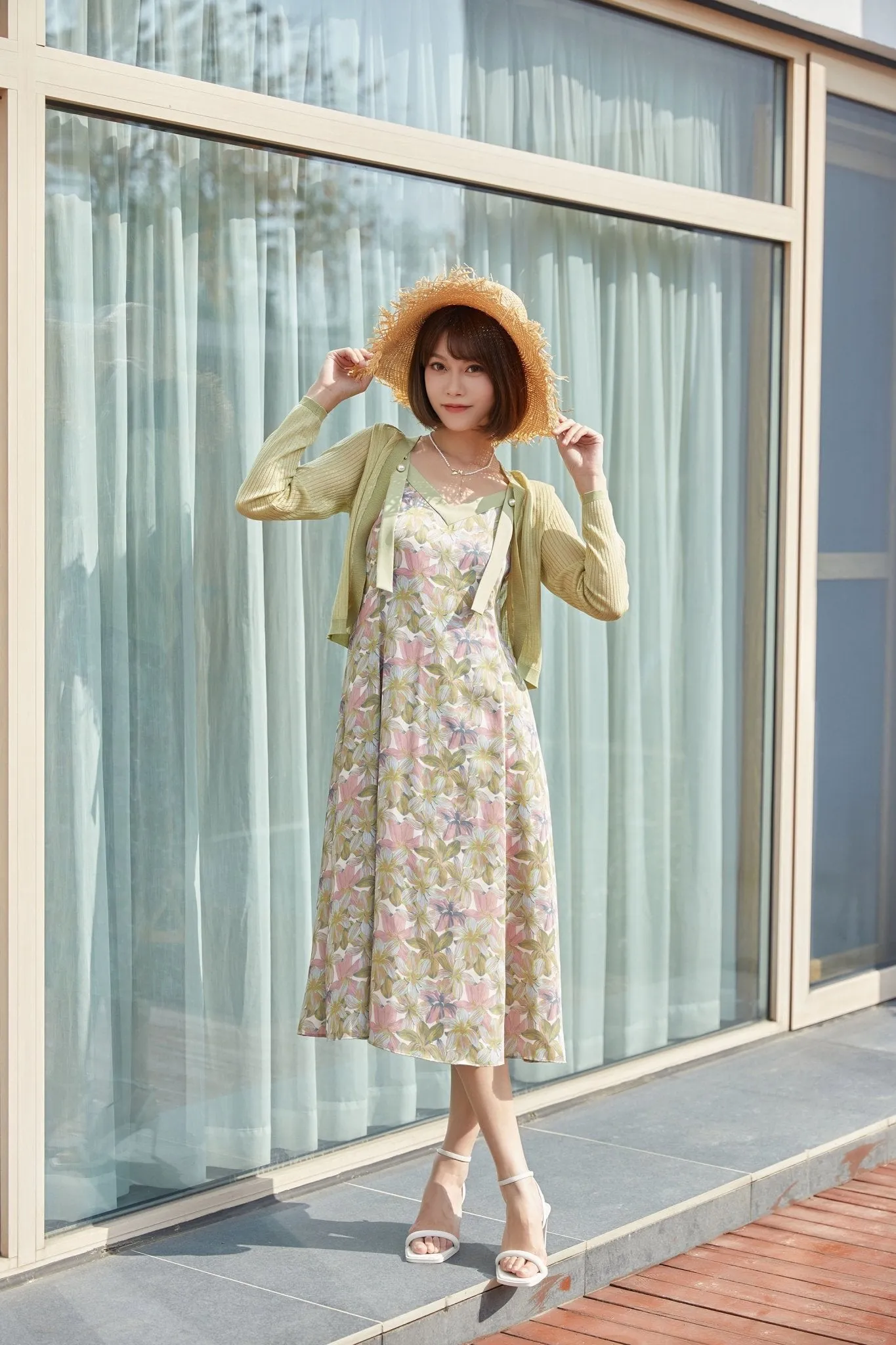 Pink Floral Midi Cami Dress Sundress