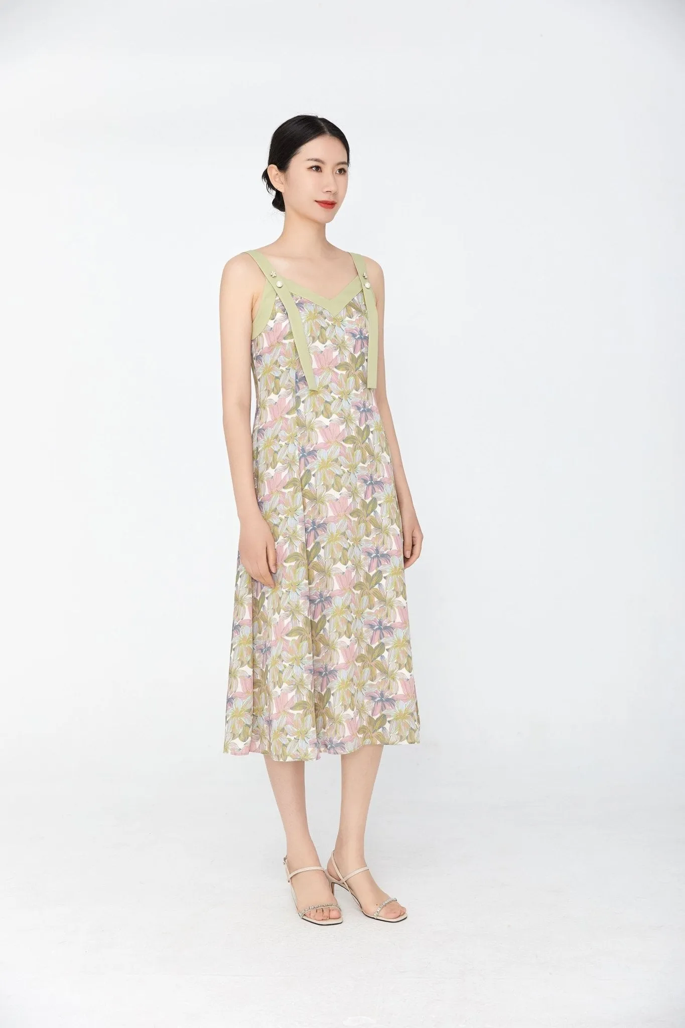 Pink Floral Midi Cami Dress Sundress