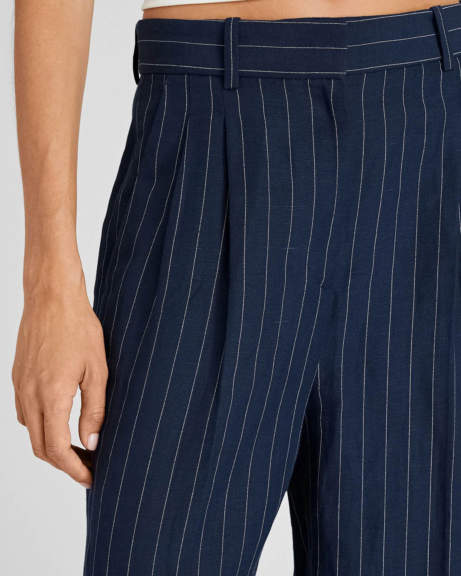 Pinstripe Pleated Linen Blend Trouser