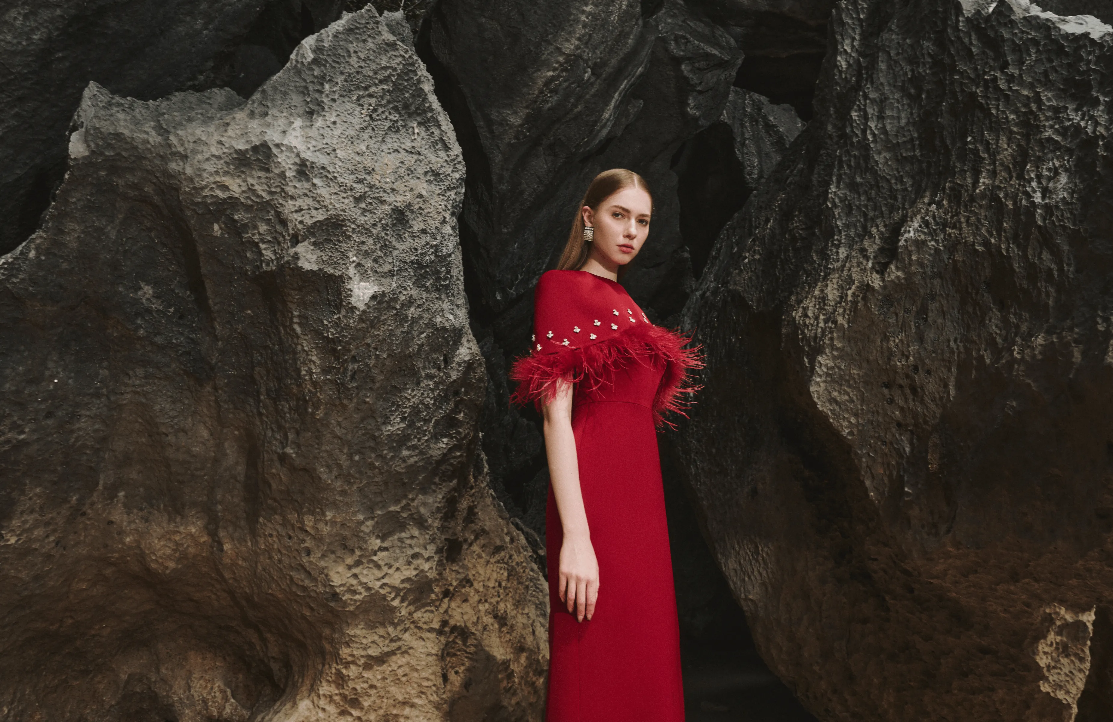 Pleated Cape Column Dress