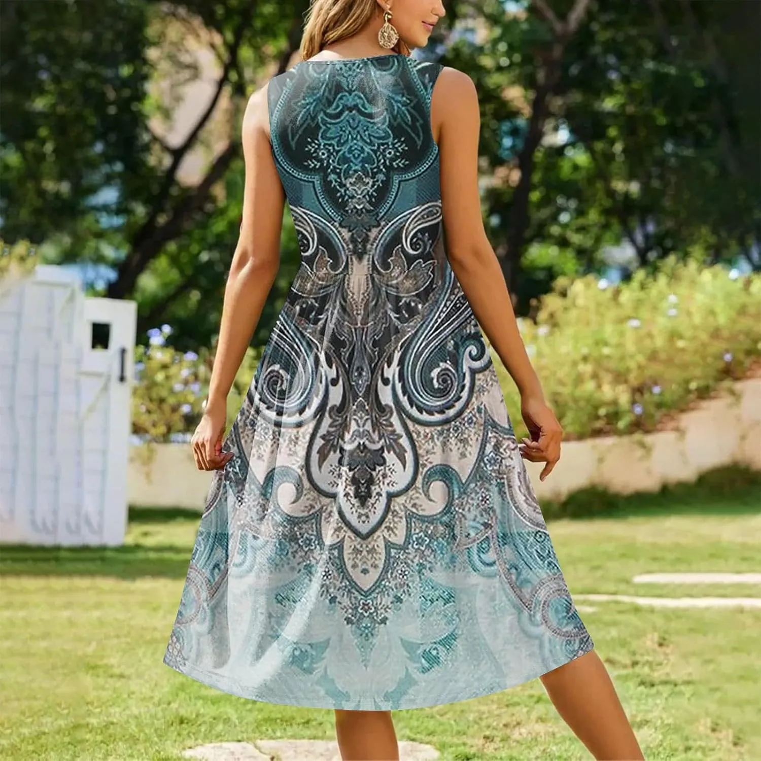 Plus Size Sleeveless Summer Dresses for Women 2025 Floral Midi Casual A-Line Beach Sundress Dress with Pockets