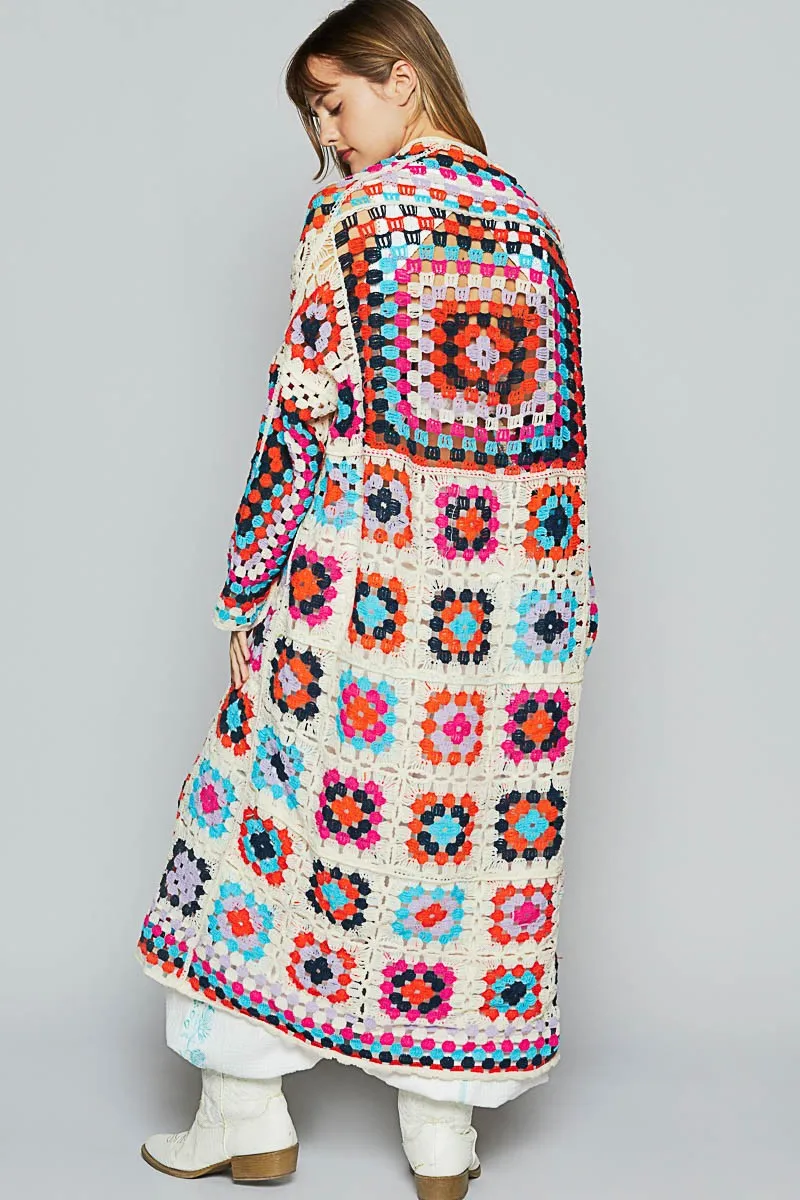 POL Clothing Long Sleeve Roomy Fit Crochet Cardigan