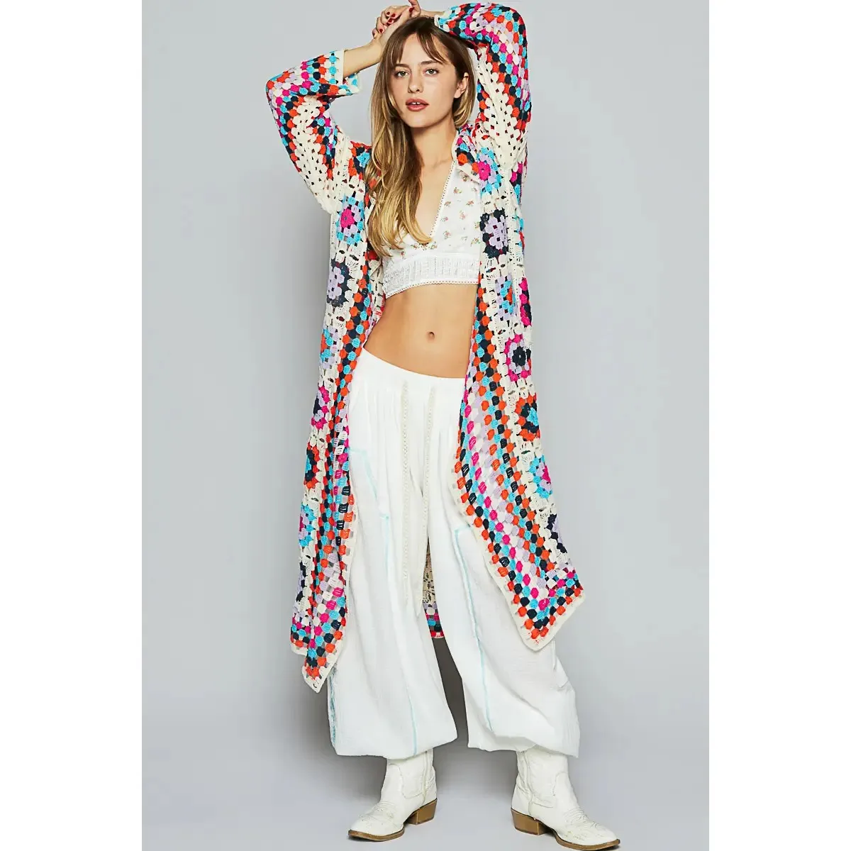 POL Clothing Long Sleeve Roomy Fit Crochet Cardigan