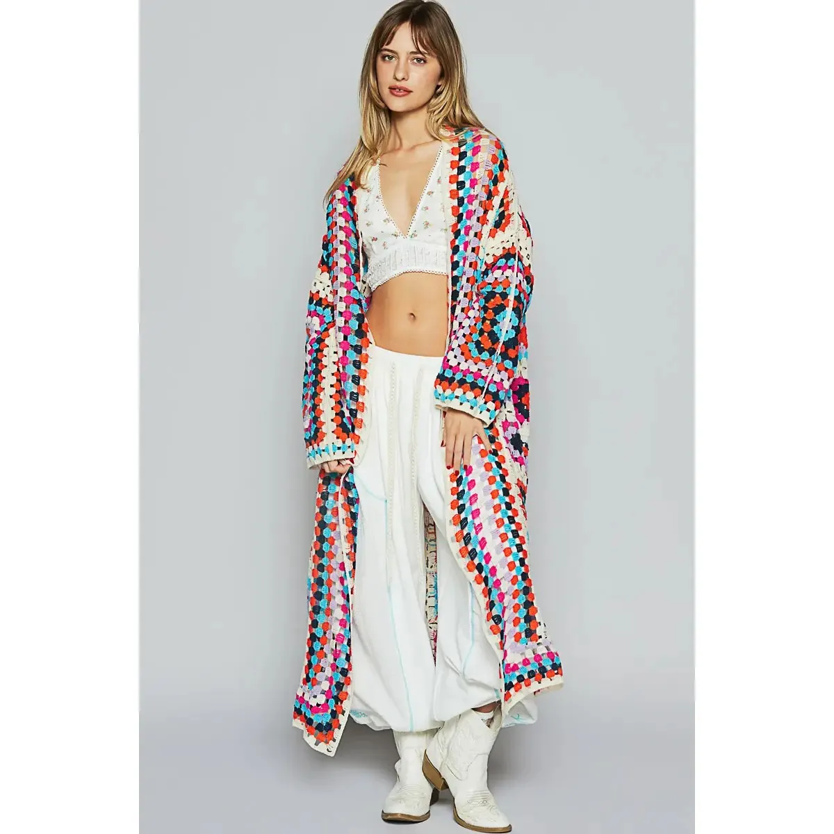 POL Clothing Long Sleeve Roomy Fit Crochet Cardigan