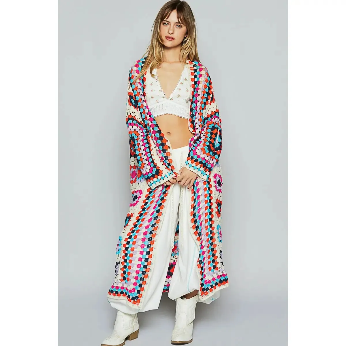 POL Clothing Long Sleeve Roomy Fit Crochet Cardigan