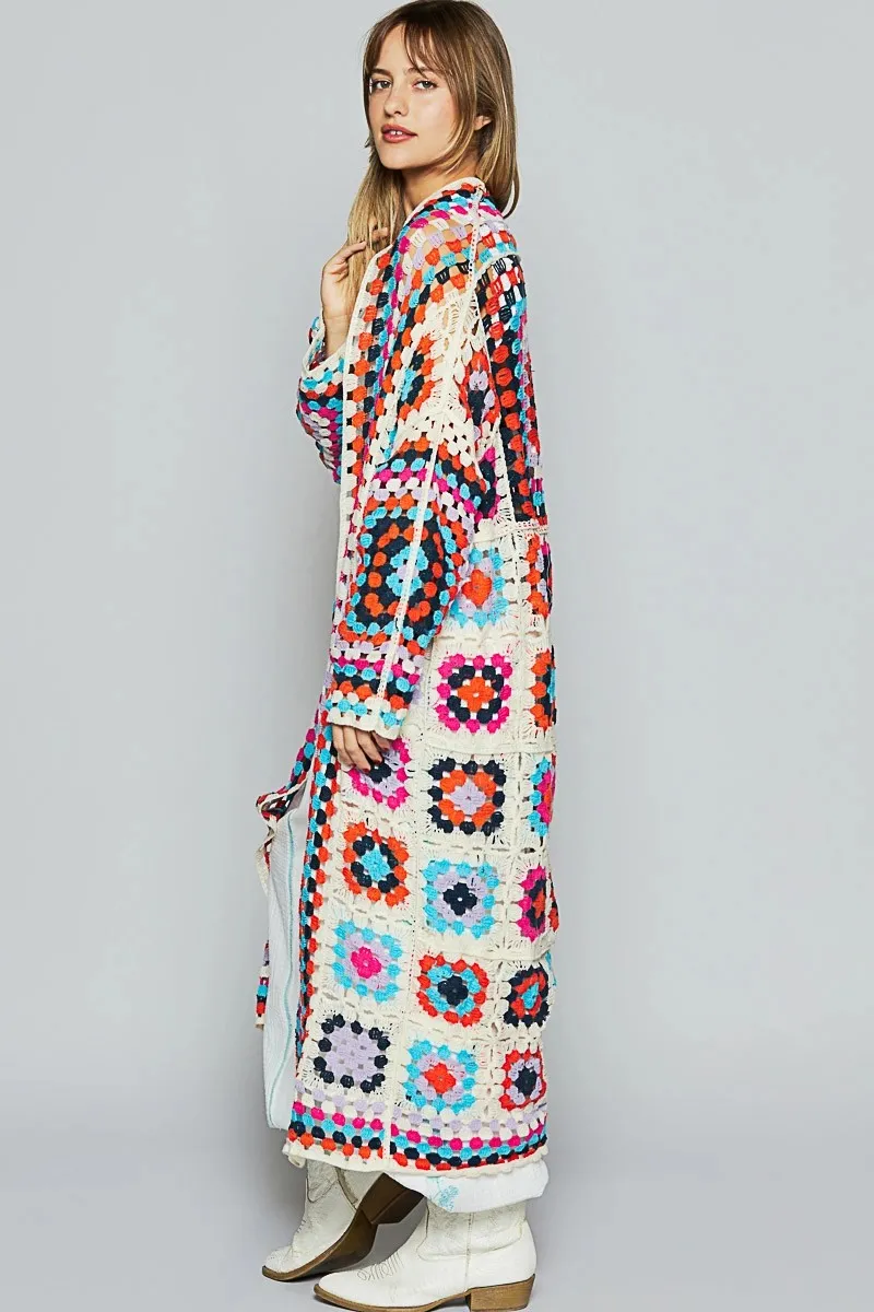 POL Clothing Long Sleeve Roomy Fit Crochet Cardigan