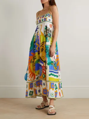 Printed Linen Midi Sundress