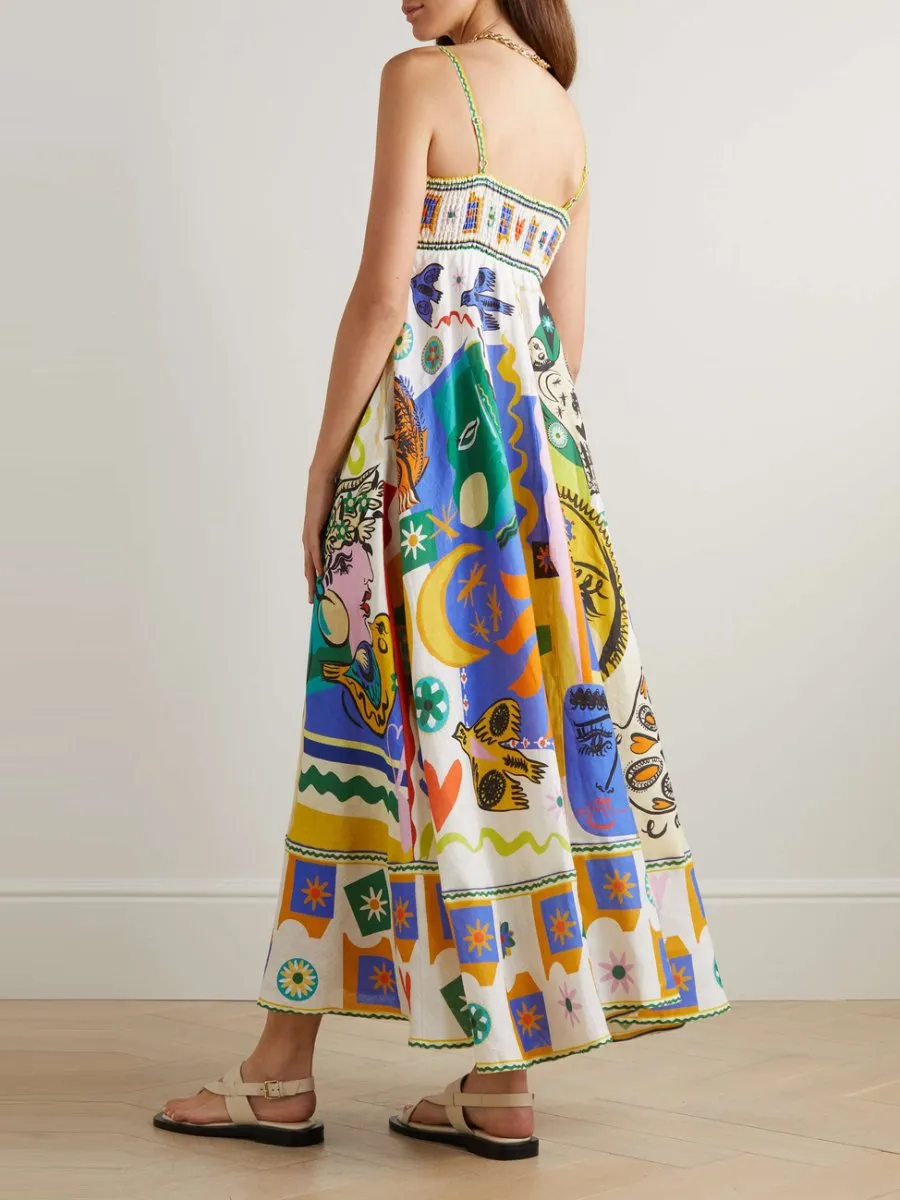 Printed Linen Midi Sundress