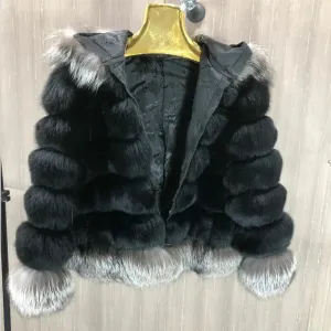 QURLMAE Reversible Natural Real Fox Fur Coat