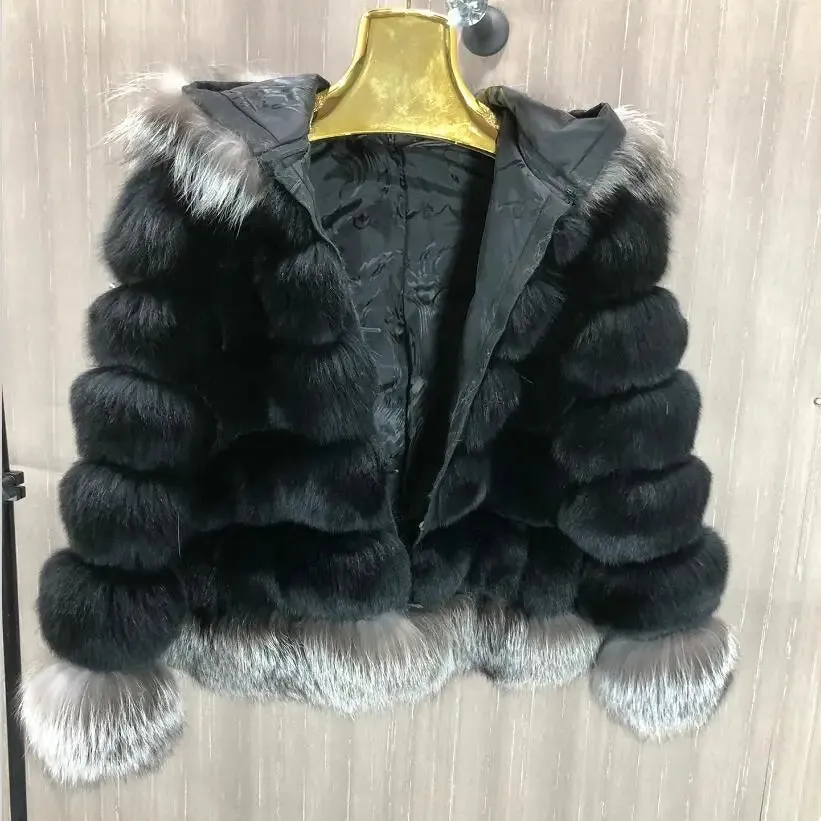 QURLMAE Reversible Natural Real Fox Fur Coat