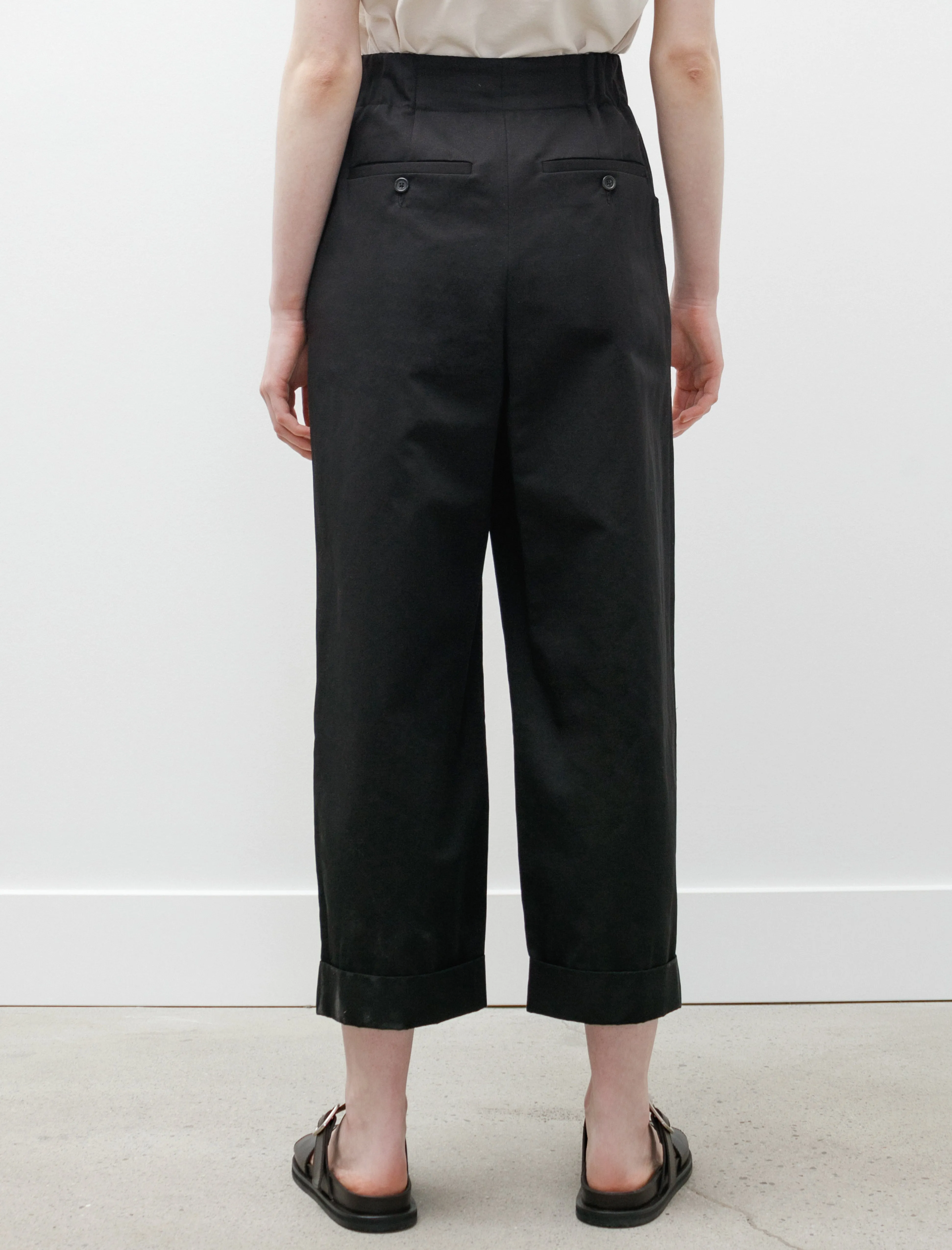 Relaxed Crop Trousers Cotton Linen Twill Black