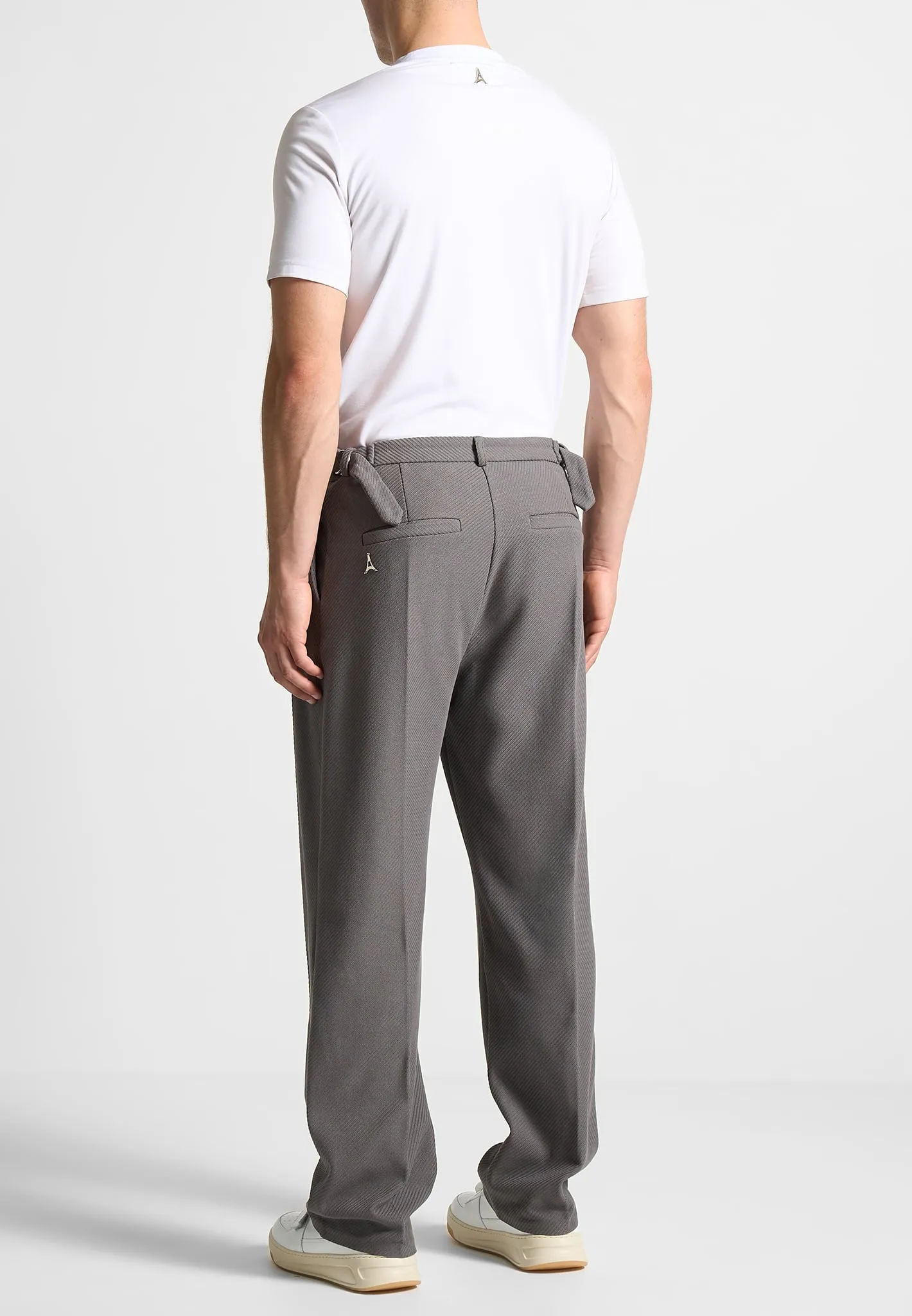 Relaxed Fit Twill Pleated Tailored Trousers - Grey