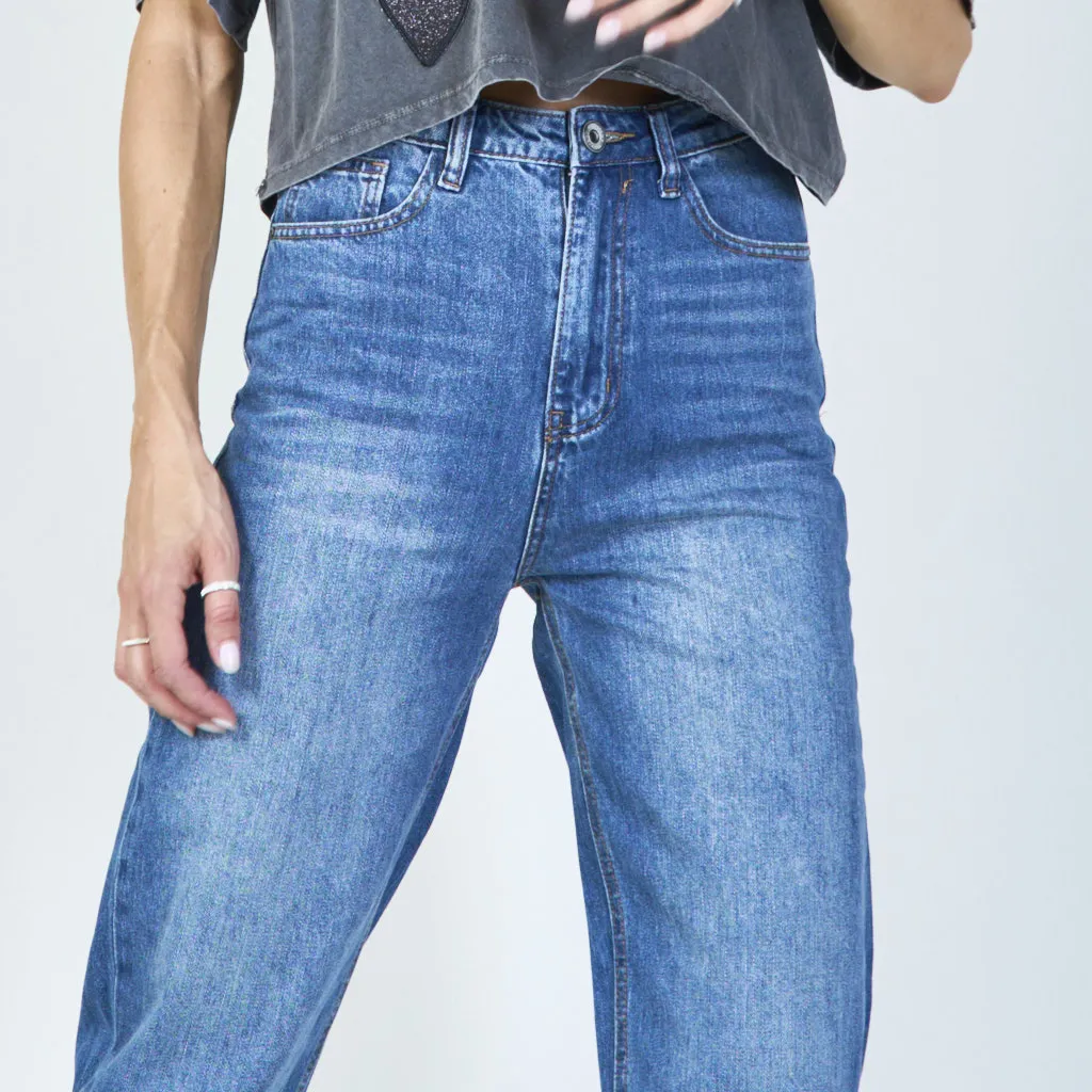 Relaxed high-waisted jeans with rolled hem wholesale