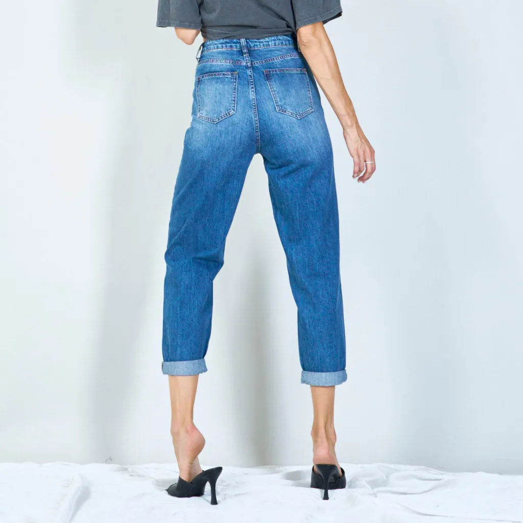 Relaxed high-waisted jeans with rolled hem wholesale