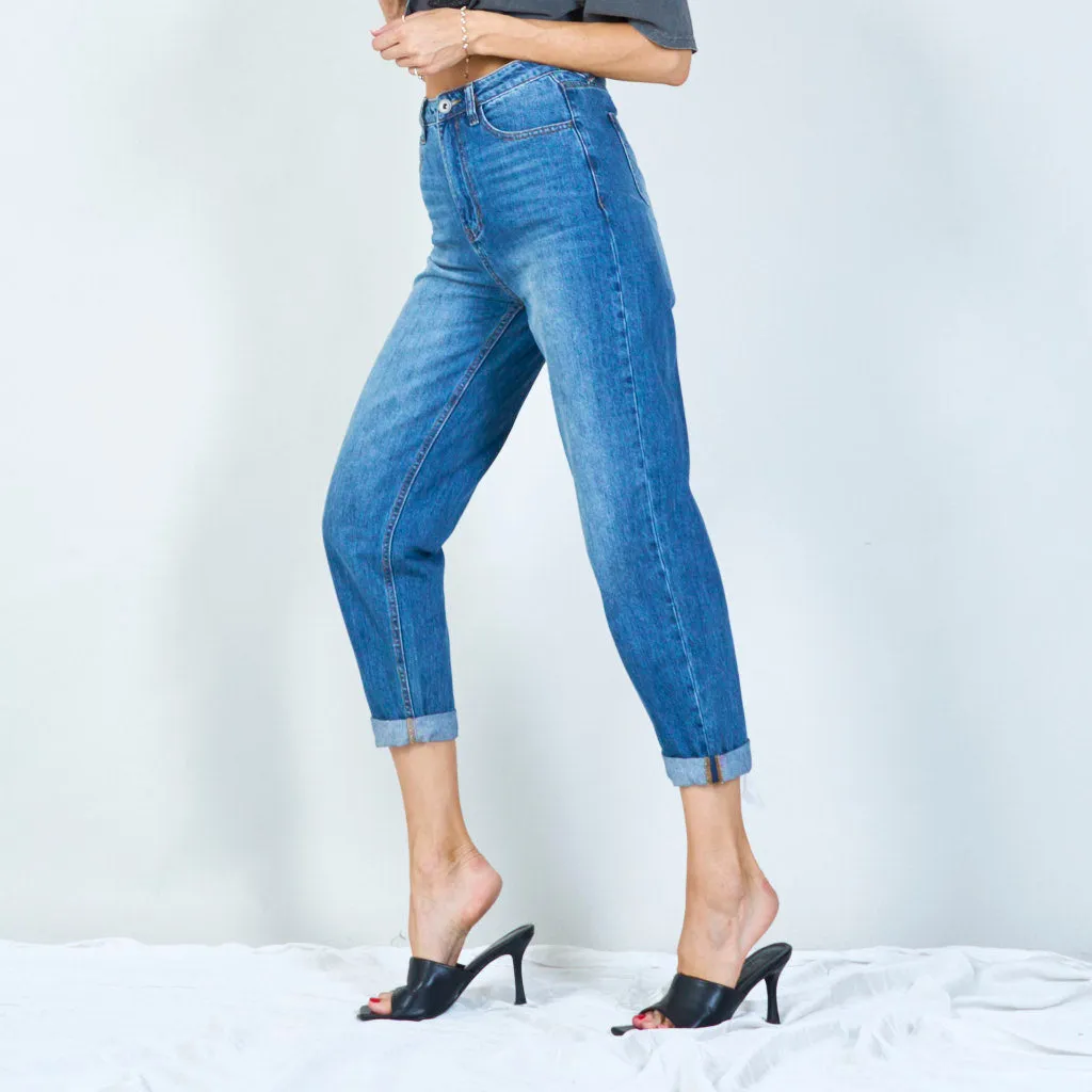 Relaxed high-waisted jeans with rolled hem wholesale