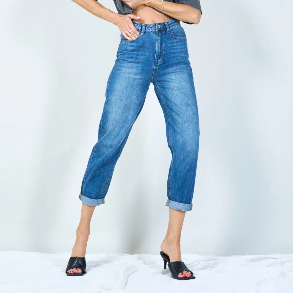 Relaxed high-waisted jeans with rolled hem wholesale