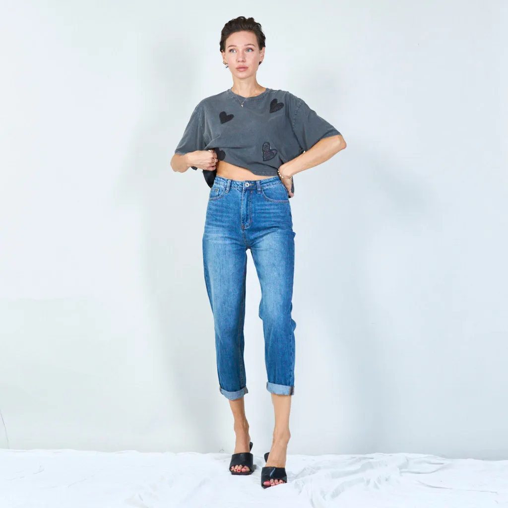 Relaxed high-waisted jeans with rolled hem wholesale