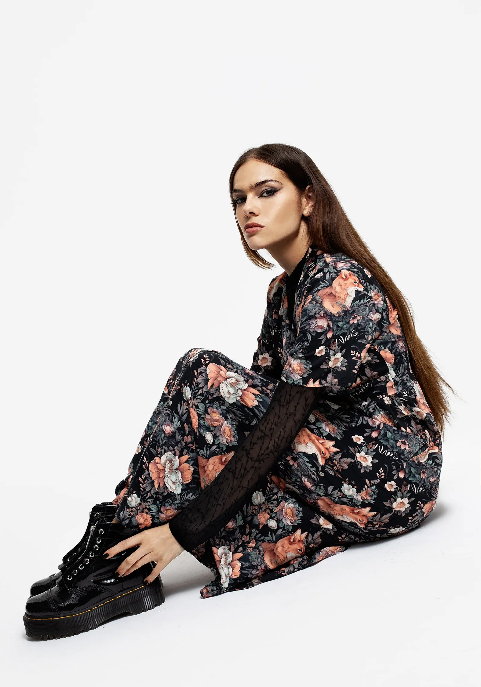 Reynard Fox Floral Print Midi Shirt Dress