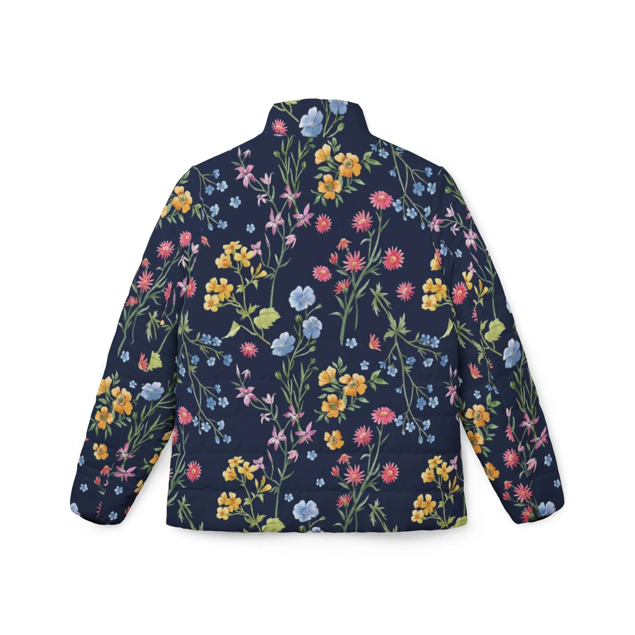 Royal Blue Flowers Puffer Jacket