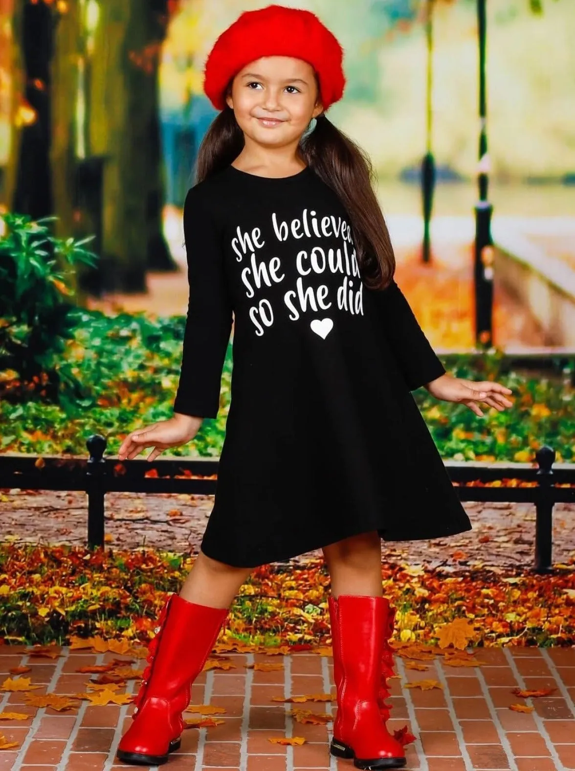 She Believed Long Sleeve A-Line Dress
