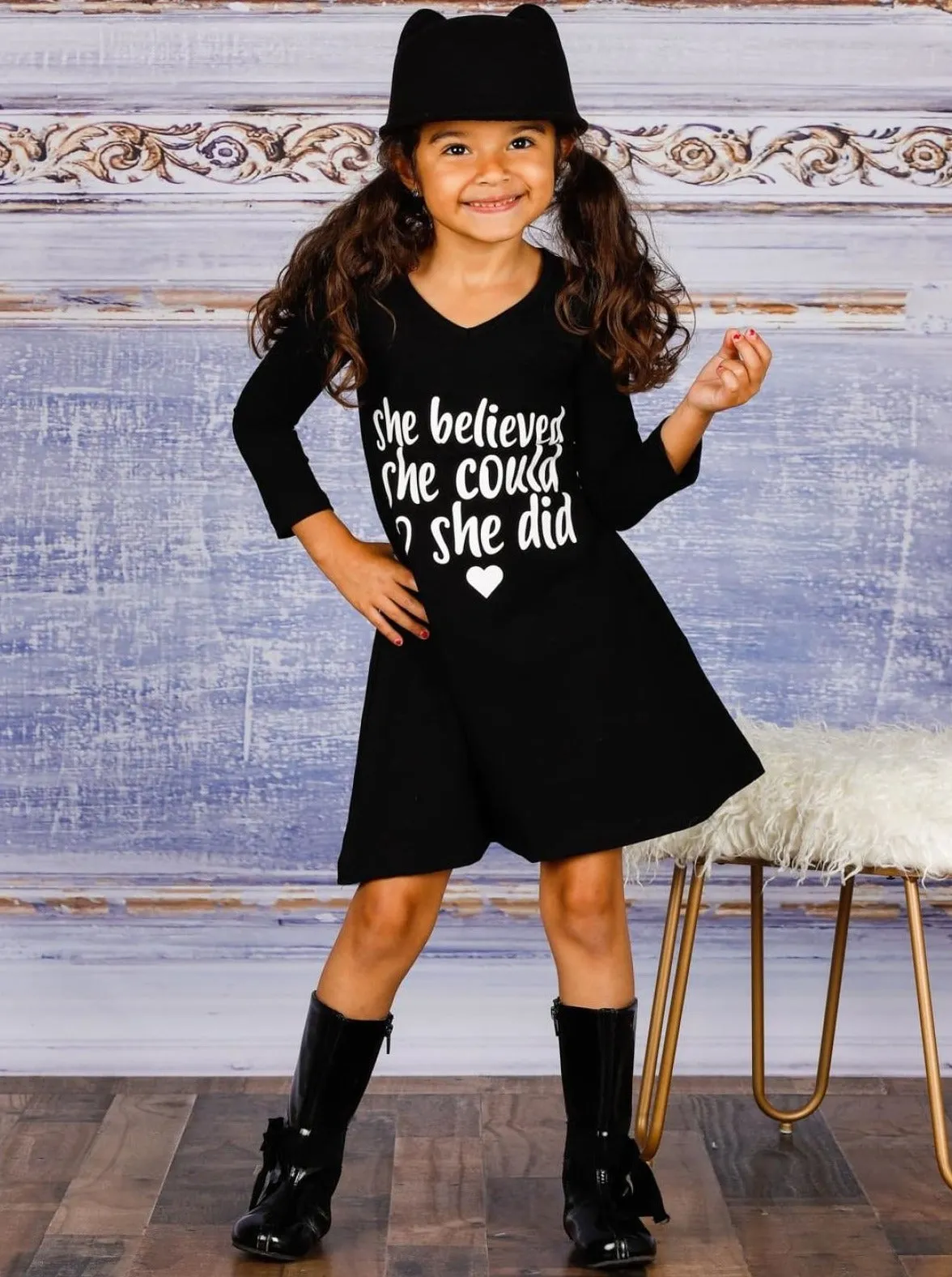 She Believed Long Sleeve A-Line Dress