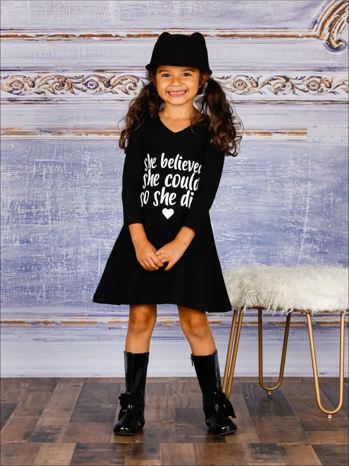 She Believed Long Sleeve A-Line Dress