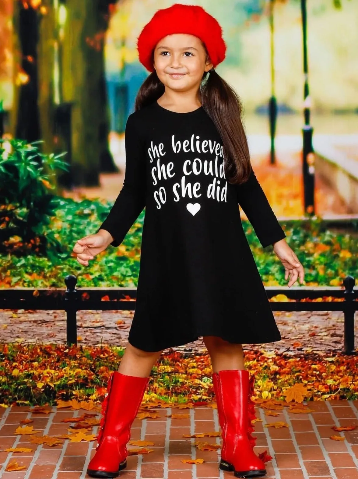 She Believed Long Sleeve A-Line Dress