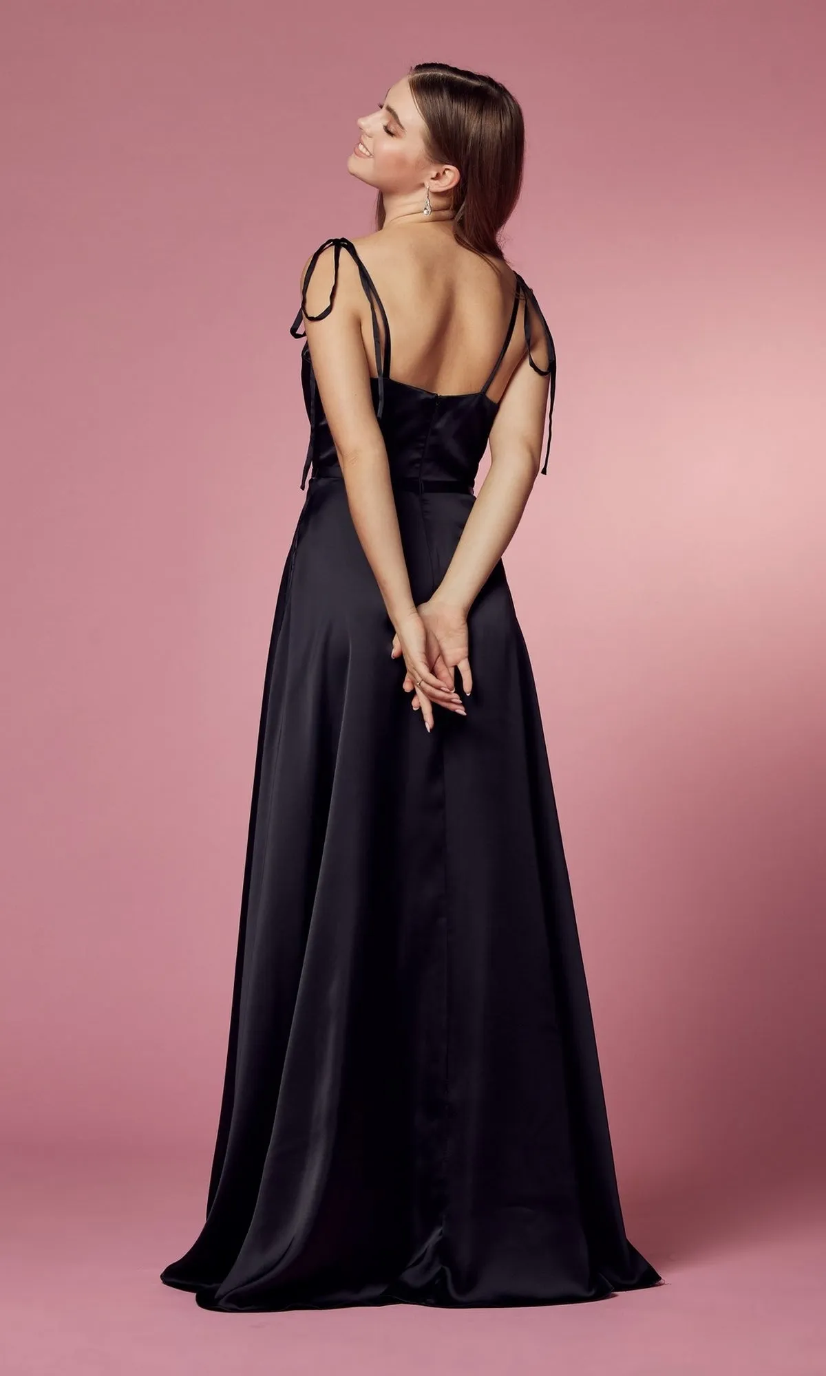 Shoulder-Tie Long Prom Dress with Pockets