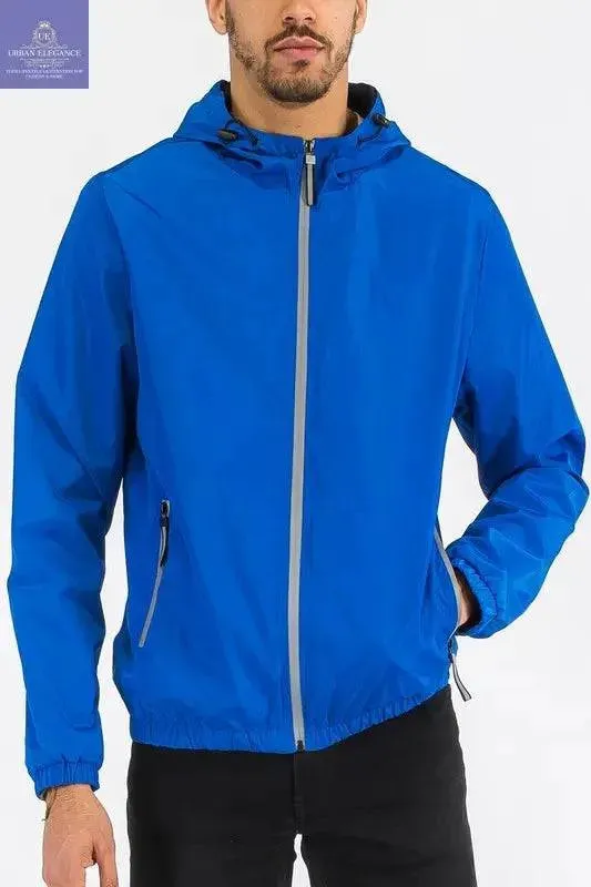 SOLID HOODED LIGHTWEIGHT WINDBREAKER JACKET