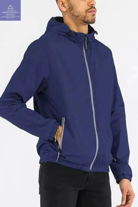 SOLID HOODED LIGHTWEIGHT WINDBREAKER JACKET