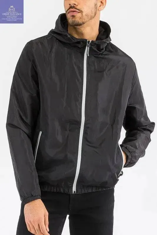 SOLID HOODED LIGHTWEIGHT WINDBREAKER JACKET