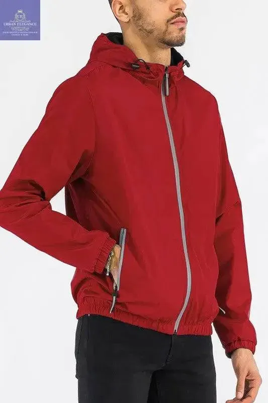 SOLID HOODED LIGHTWEIGHT WINDBREAKER JACKET