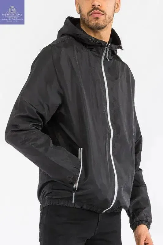 SOLID HOODED LIGHTWEIGHT WINDBREAKER JACKET