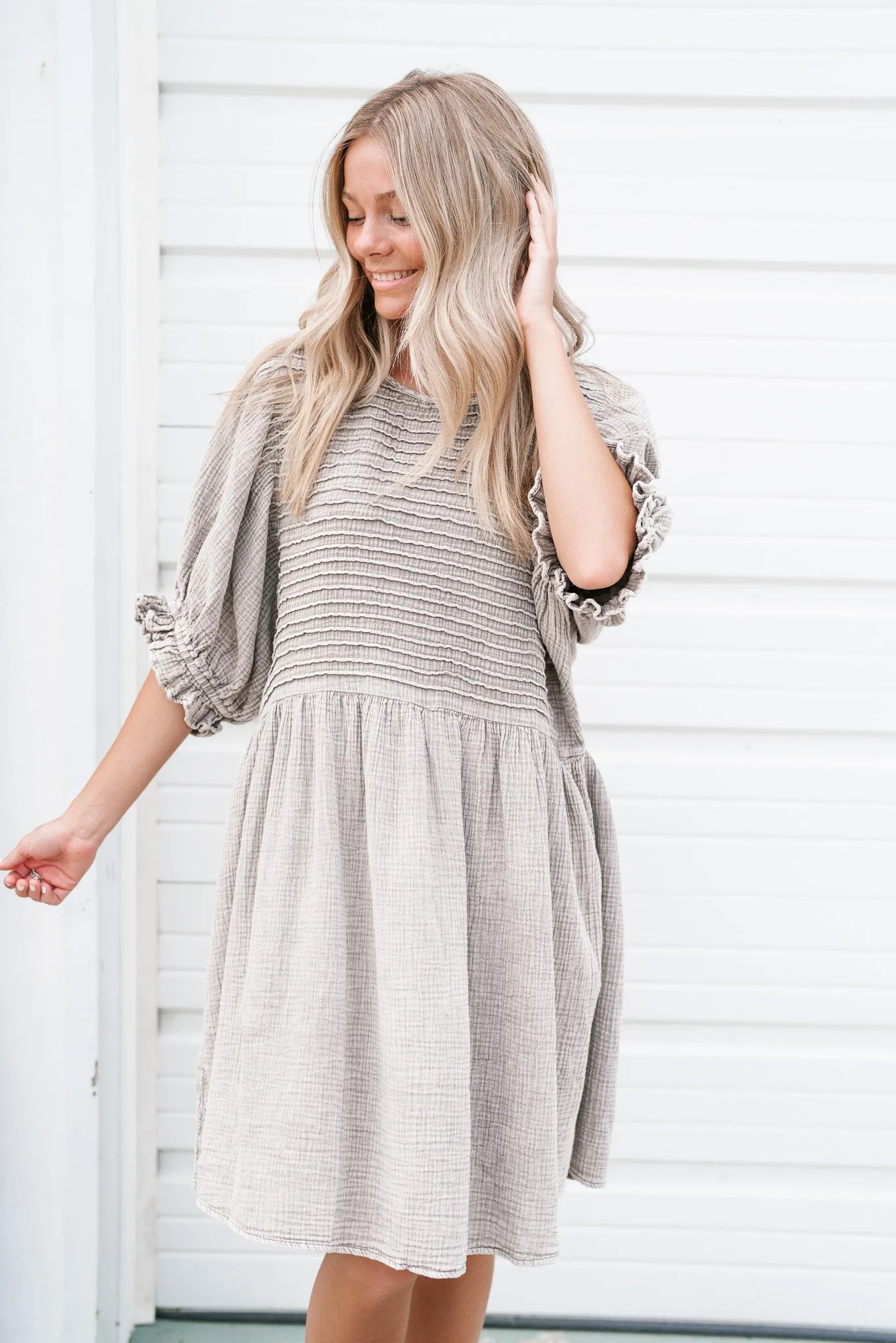 Stay Awhile Textured Mini Dress - Ash