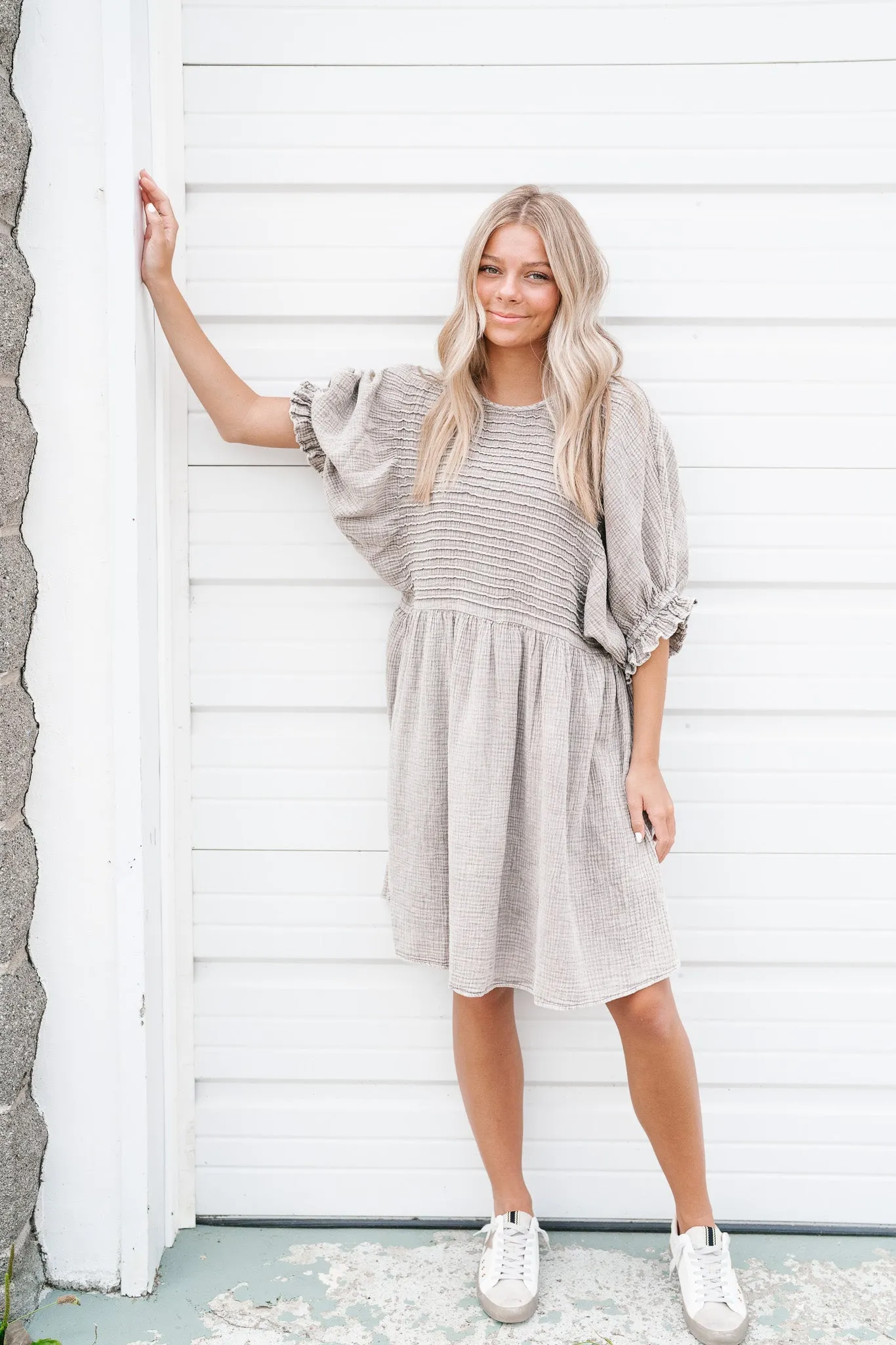 Stay Awhile Textured Mini Dress - Ash