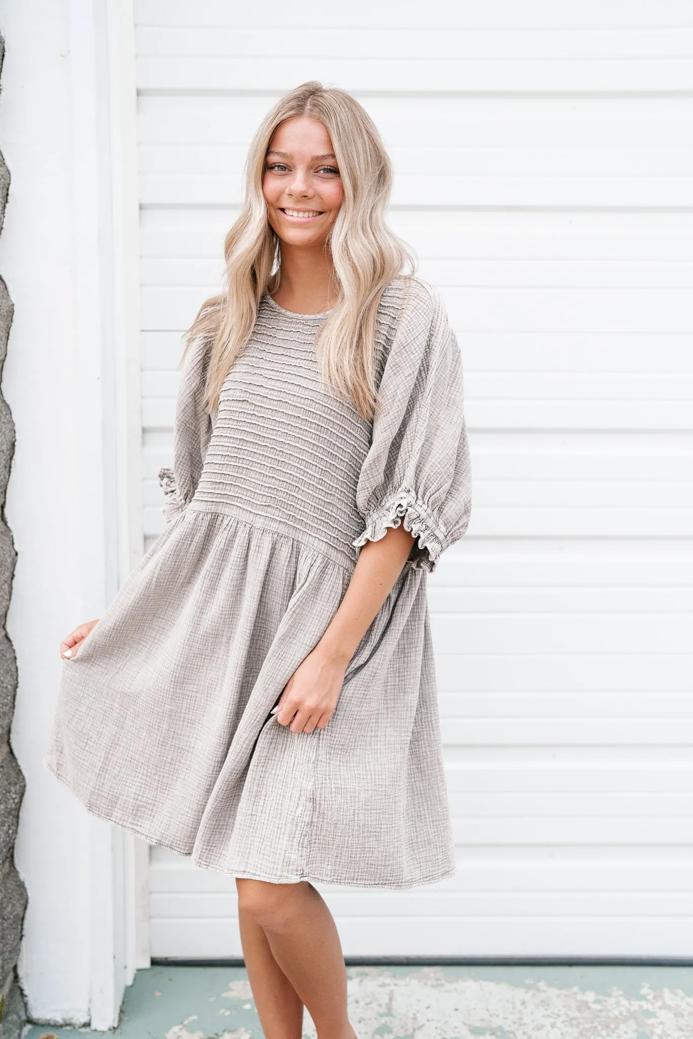 Stay Awhile Textured Mini Dress - Ash