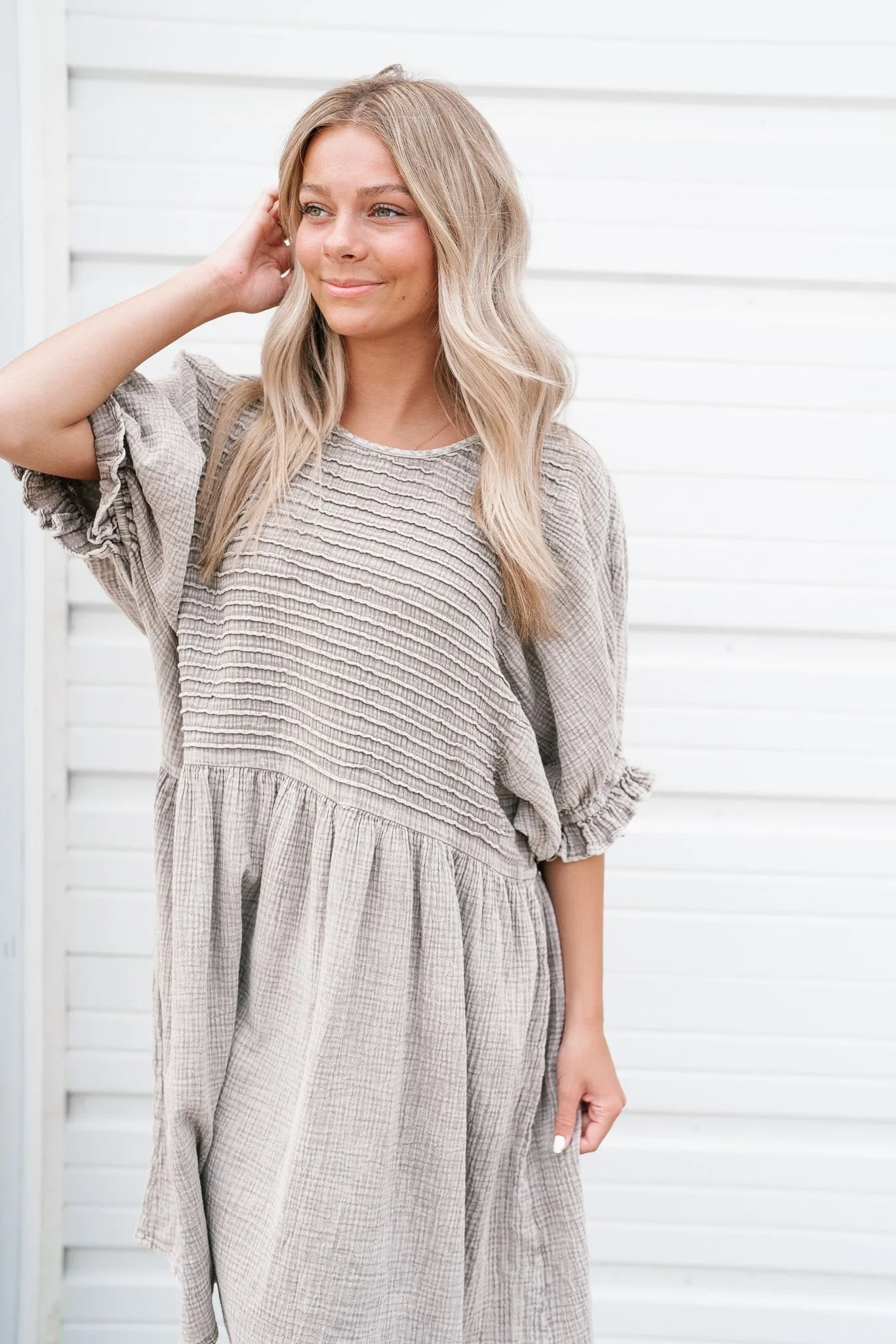 Stay Awhile Textured Mini Dress - Ash