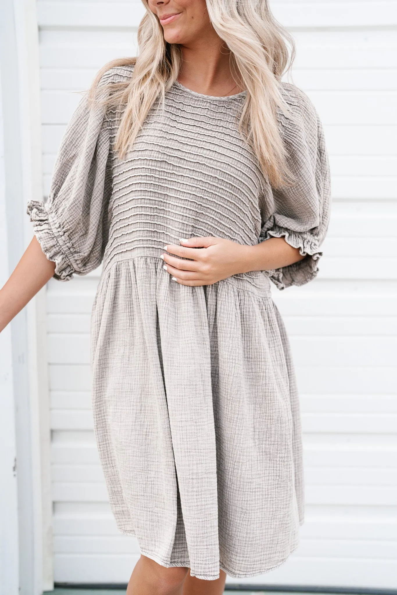 Stay Awhile Textured Mini Dress - Ash