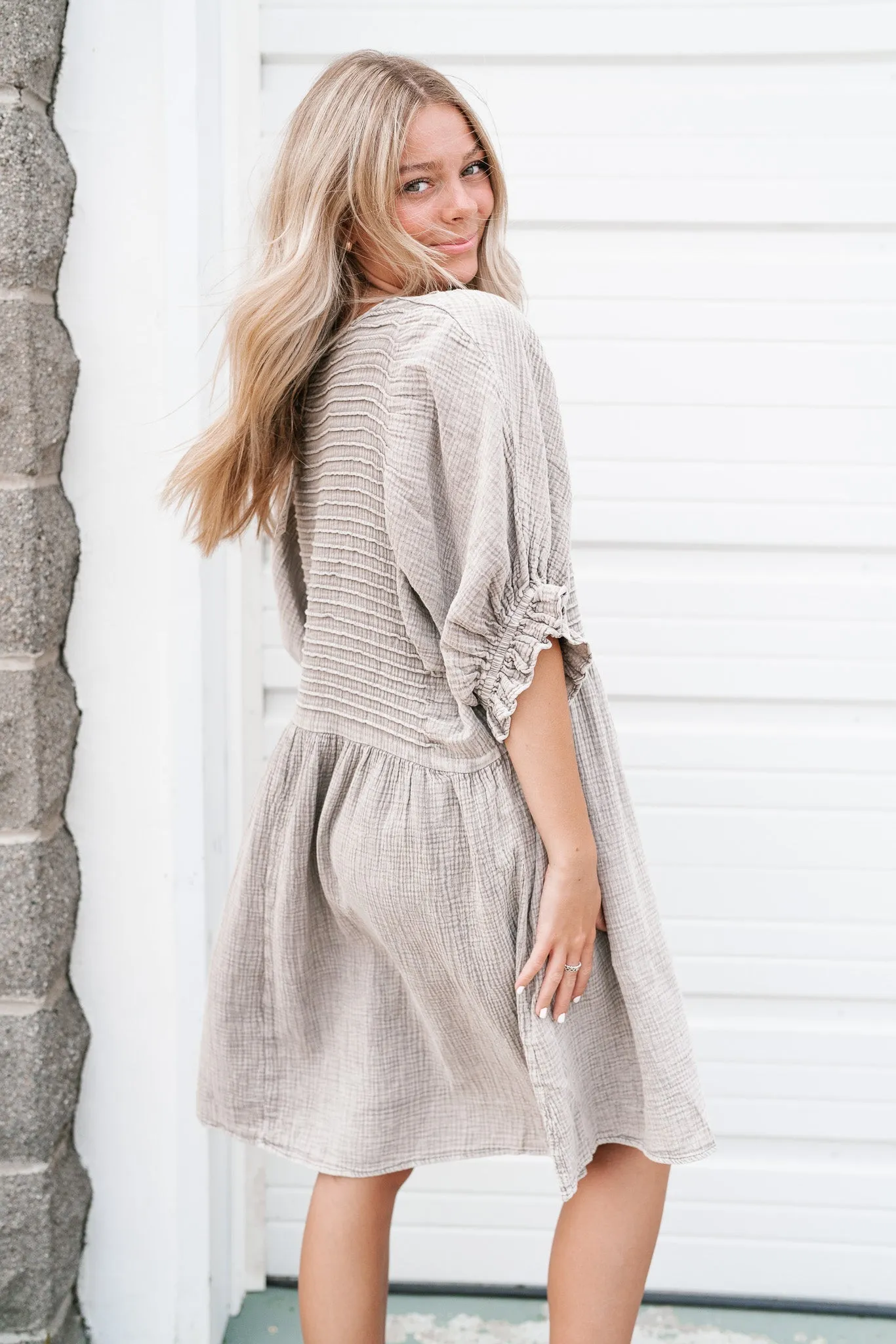 Stay Awhile Textured Mini Dress - Ash
