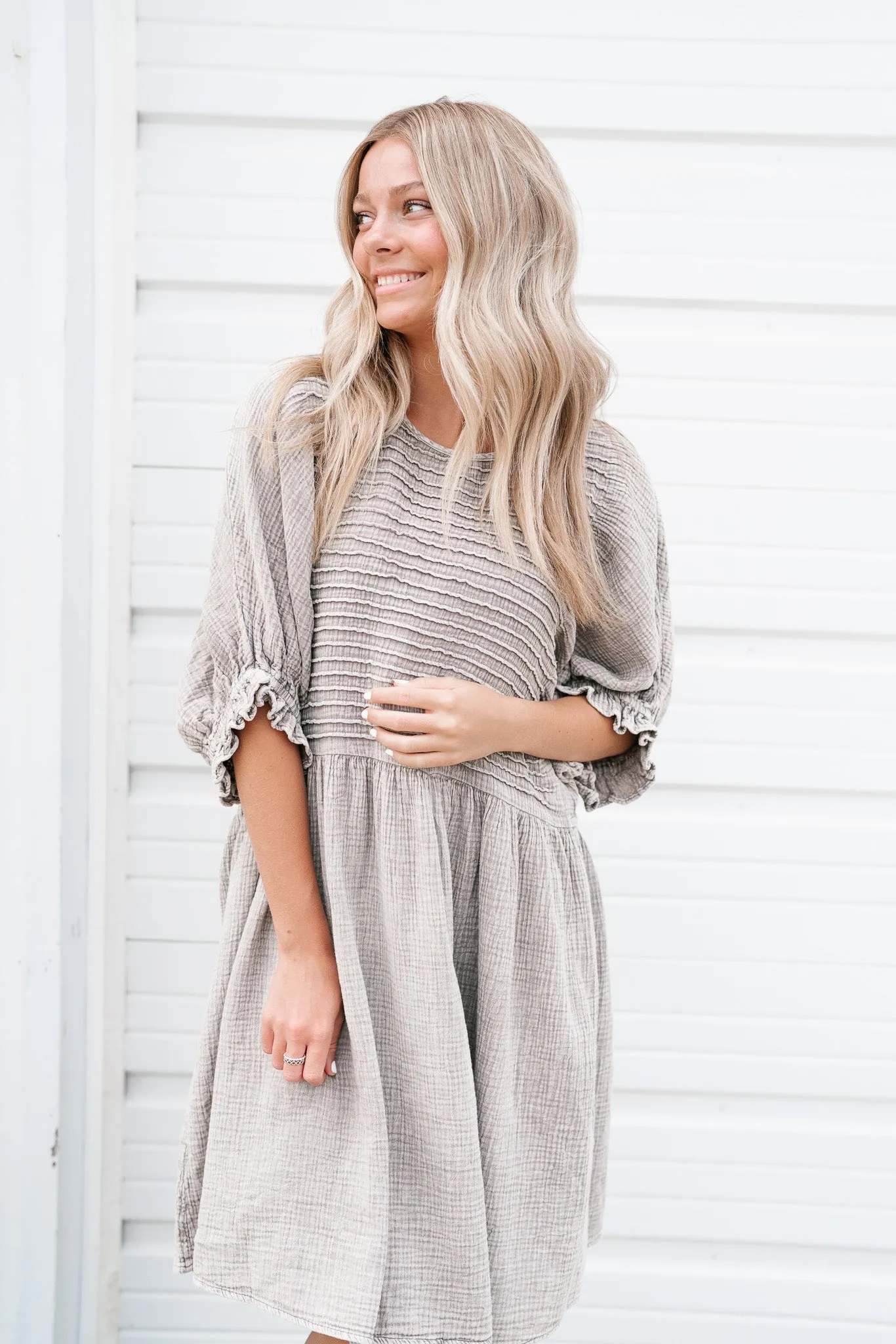 Stay Awhile Textured Mini Dress - Ash
