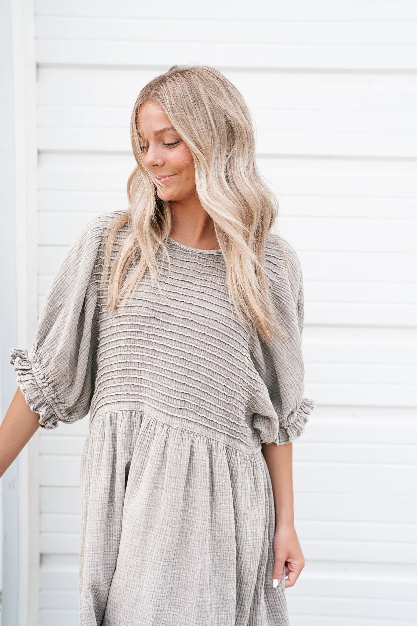 Stay Awhile Textured Mini Dress - Ash