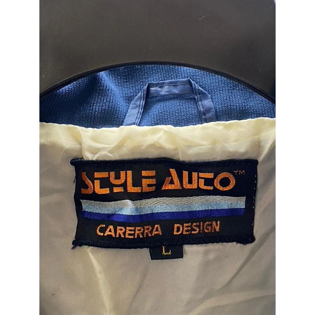 STYLE AUTO Carrera Design Men's Vintage Blue Motor Speed Bomber Jacket SZ L