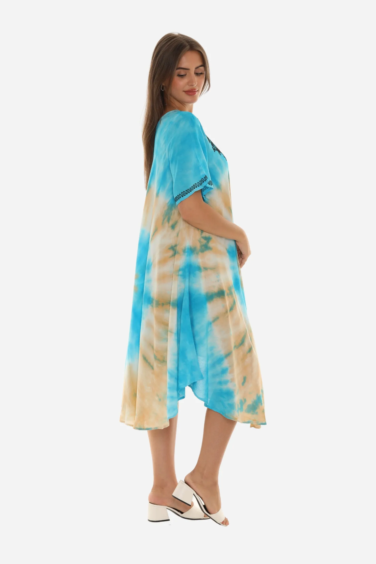 Tie Dye Half Sleeve Scoop Neck Sundresses